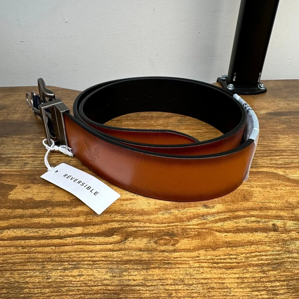 NEW American Eagle Mens Reversible Buffalo Leather Belt Black Brown Size 32